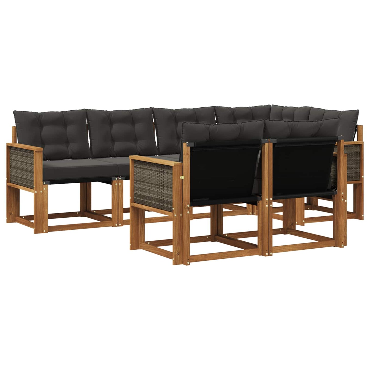 vidaXL Σειρά Καναπέ Εξωτερικού με μαξιλάρι 7 pcs Φυσικό και Μαύρο