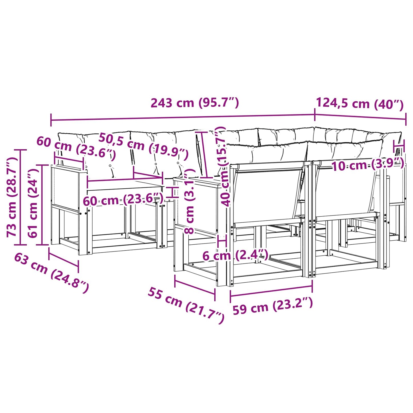 vidaXL Σειρά Καναπέ Εξωτερικού με μαξιλάρι 7 pcs Φυσικό και Μπεζ