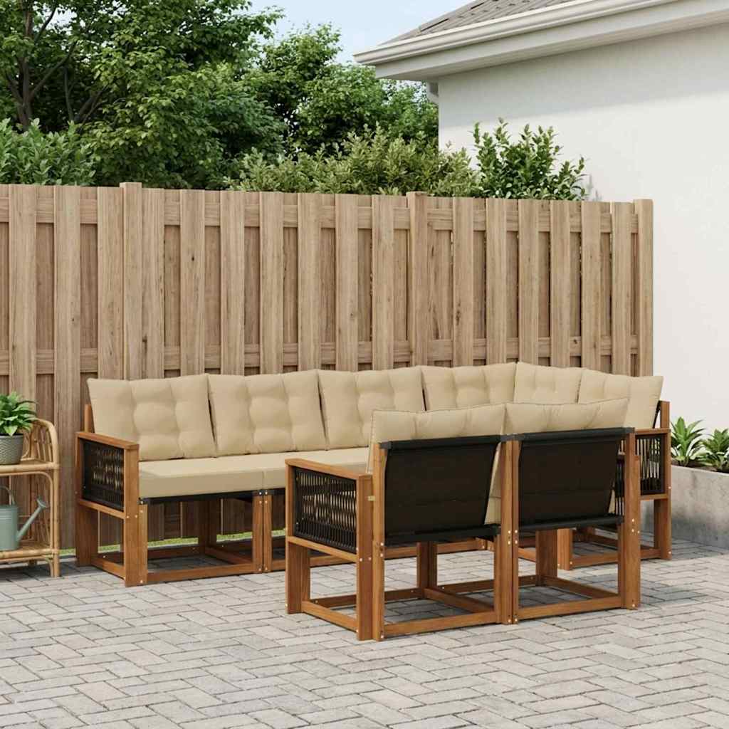 vidaXL Σειρά Καναπέ Εξωτερικού με μαξιλάρι 7 pcs Φυσικό και Μπεζ