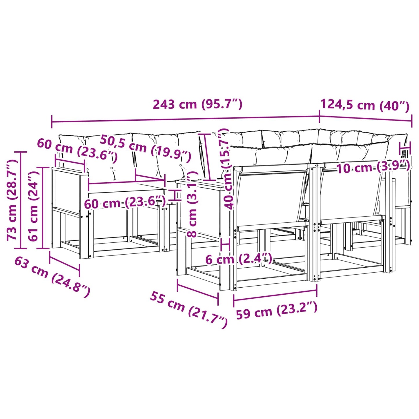 vidaXL Σειρά Καναπέ Εξωτερικού με μαξιλάρι 7 pcs Φυσικό και Μπεζ