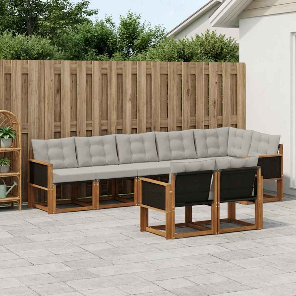vidaXL Σειρά Καναπέ Εξωτερικού 8 pcs Φυσικό και Ανοιχτό Γκρι