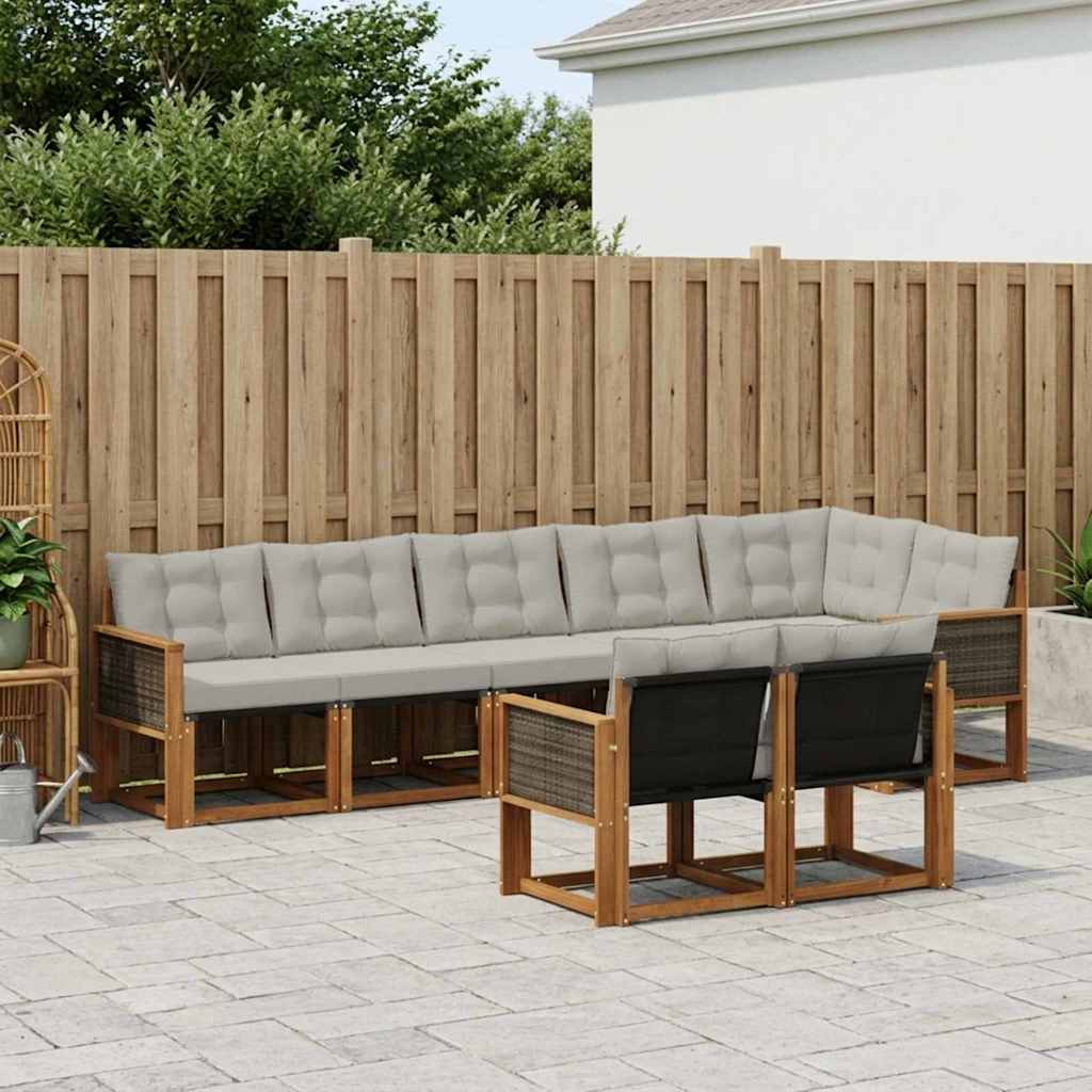 vidaXL Σειρά Καναπέ Εξωτερικού 8 pcs Φυσικό και Ανοιχτό Γκρι