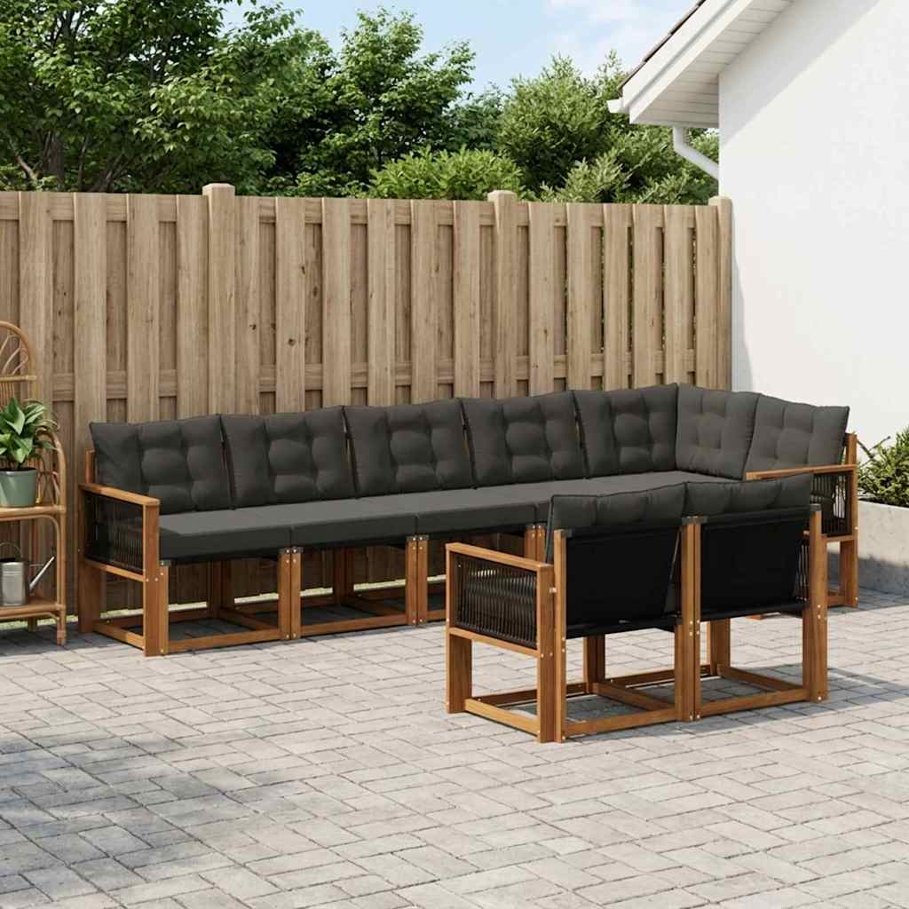 vidaXL Σειρά Καναπέ Εξωτερικού με μαξιλάρι 8 pcs Φυσικό και Μαύρο