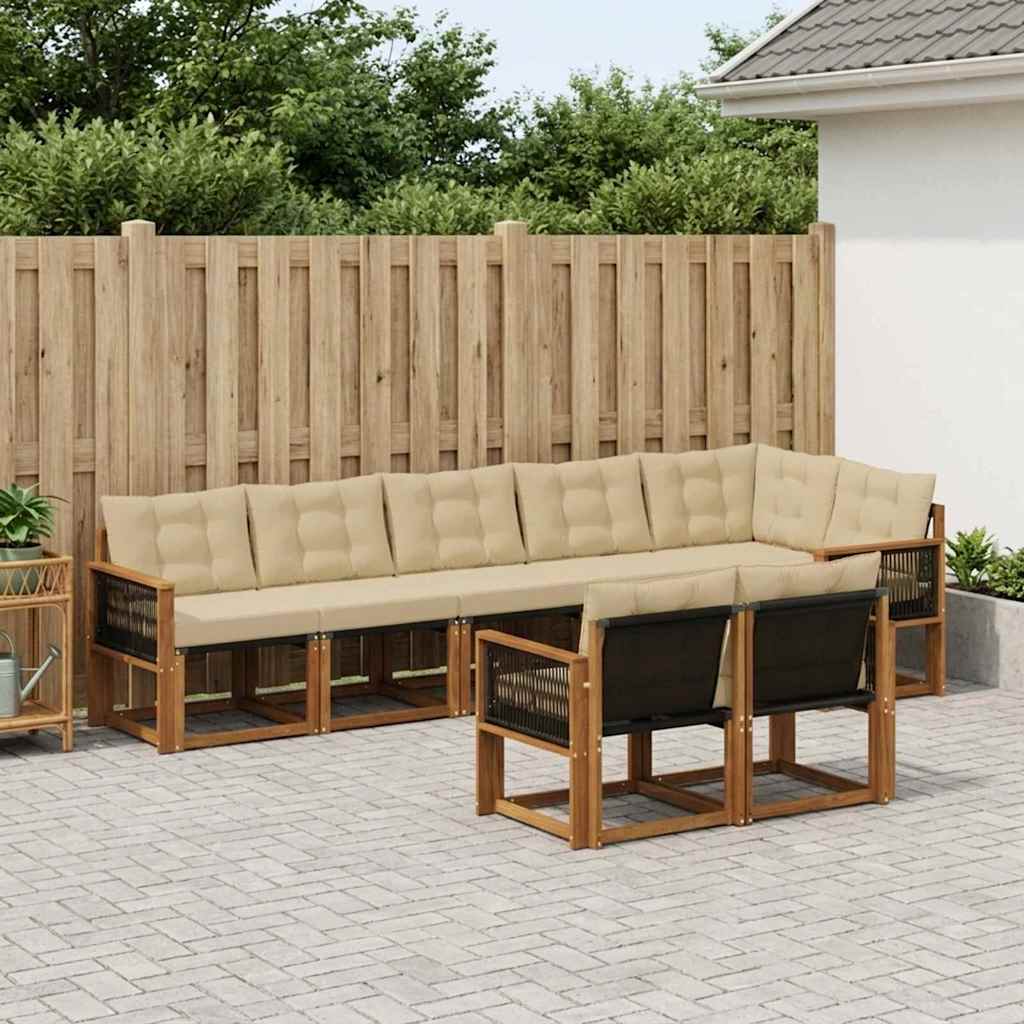 vidaXL Σειρά Καναπέ Εξωτερικού με μαξιλάρι 8 pcs Φυσικό και Μπεζ