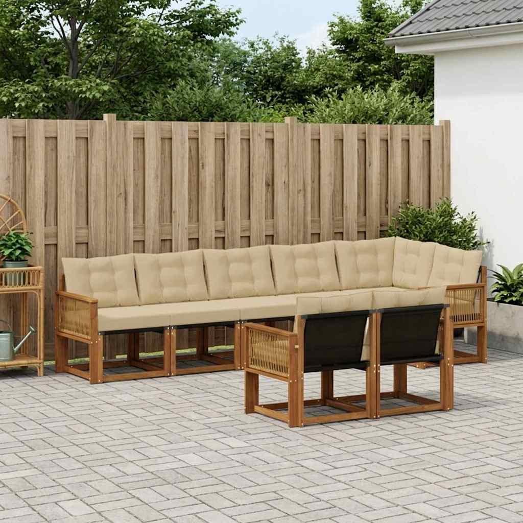 vidaXL Σειρά Καναπέ Εξωτερικού με μαξιλάρι 8 pcs Φυσικό και Μπεζ