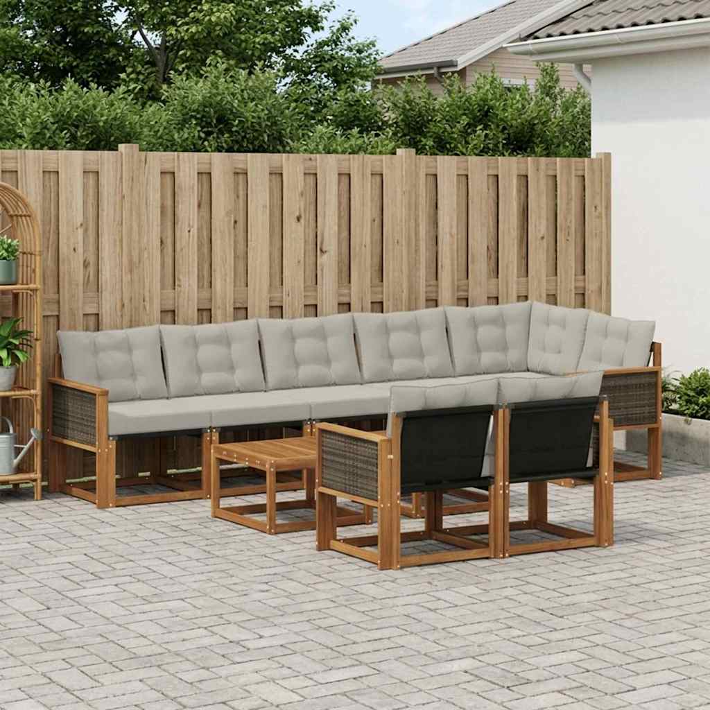 vidaXL Σειρά Καναπέ Εξωτερικού 9 pcs Φυσικό και Ανοιχτό Γκρι