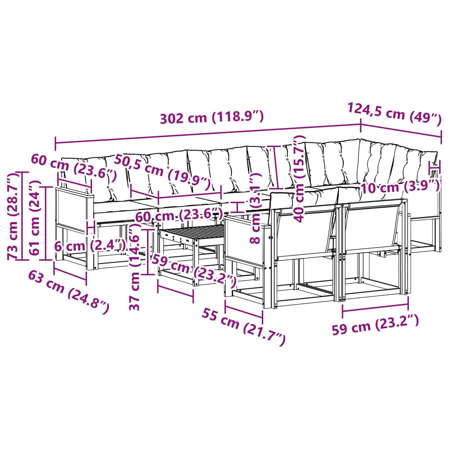 vidaXL Σειρά Καναπέ Εξωτερικού 9 pcs Φυσικό και Ανοιχτό Γκρι
