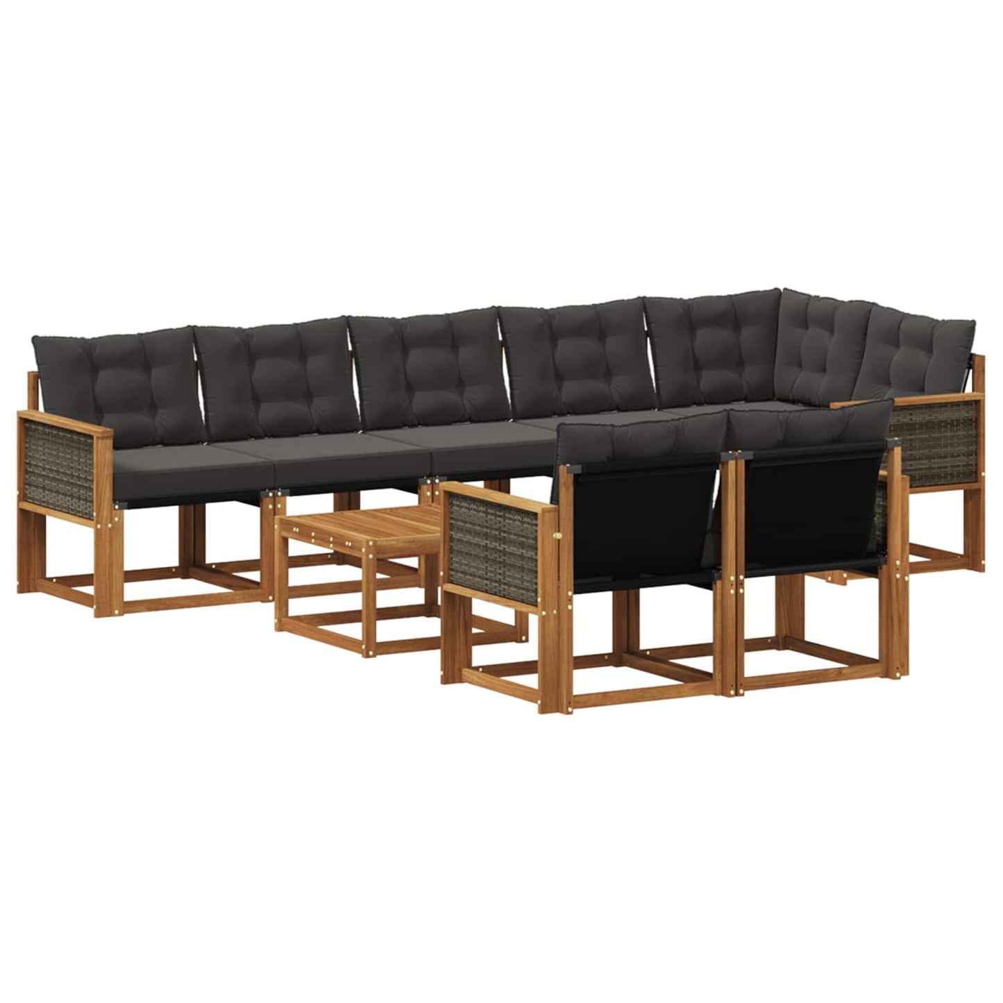 vidaXL Σειρά Καναπέ Εξωτερικού με μαξιλάρι 9 pcs Φυσικό και Μαύρο