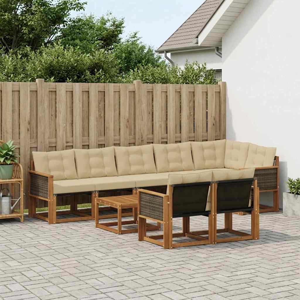 vidaXL Σειρά Καναπέ Εξωτερικού με μαξιλάρι 9 pcs Φυσικό και Μπεζ
