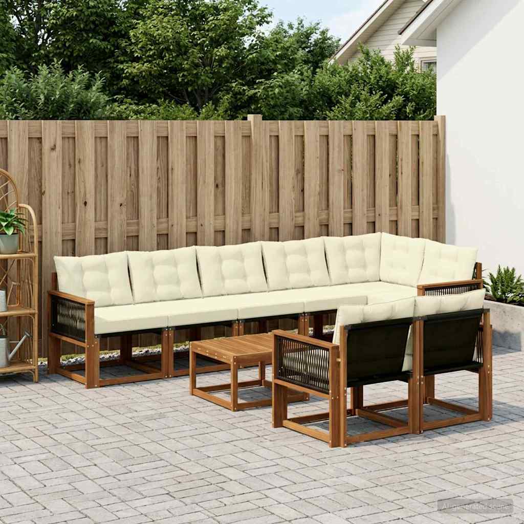 vidaXL Σειρά Καναπέ Εξωτερικού με μαξιλάρι 9 pcs Φυσικό και Κρέμα