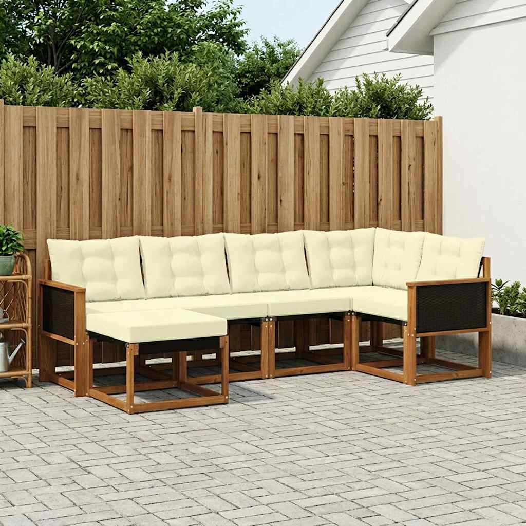 vidaXL Σειρά Καναπέ Εξωτερικού με μαξιλάρι 6 pcs Φυσικό και Κρέμα