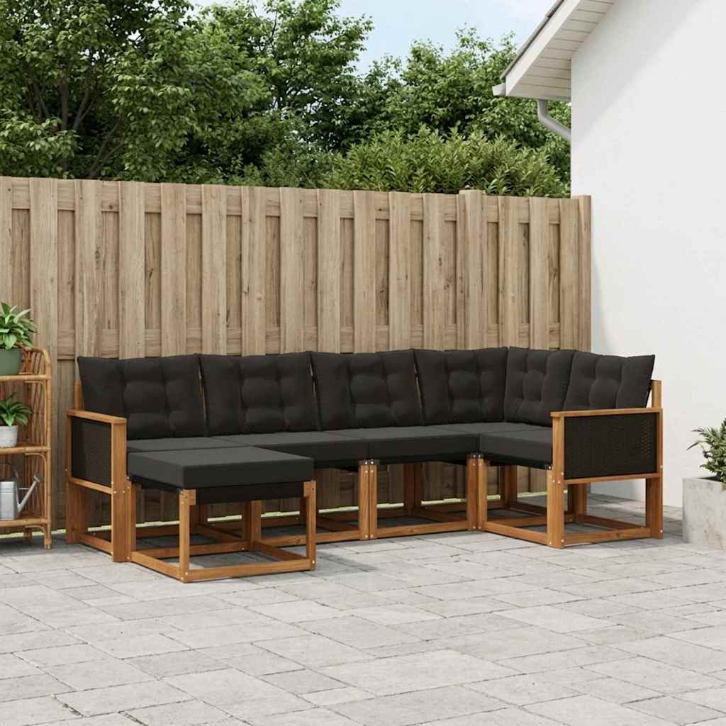 vidaXL Σειρά Καναπέ Εξωτερικού με μαξιλάρι 6 pcs Φυσικό και Μαύρο