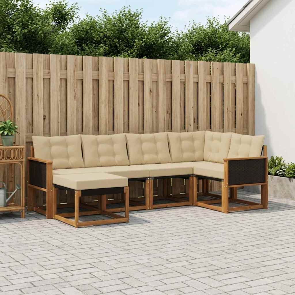 vidaXL Σειρά Καναπέ Εξωτερικού με μαξιλάρι 6 pcs Φυσικό και Μπεζ
