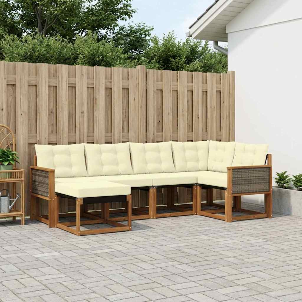 vidaXL Σειρά Καναπέ Εξωτερικού με μαξιλάρι 6 pcs Φυσικό και Κρέμα