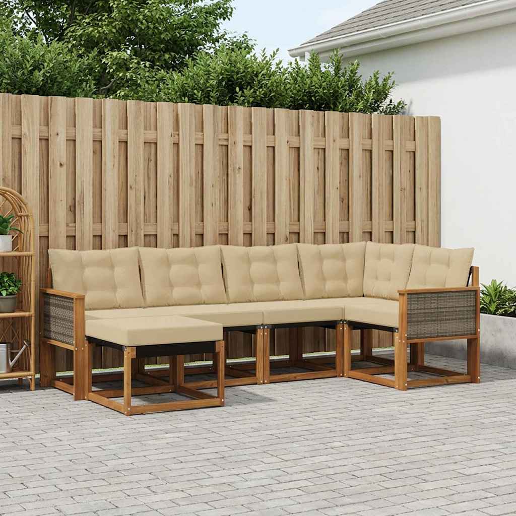 vidaXL Σειρά Καναπέ Εξωτερικού με μαξιλάρι 6 pcs Φυσικό και Μπεζ