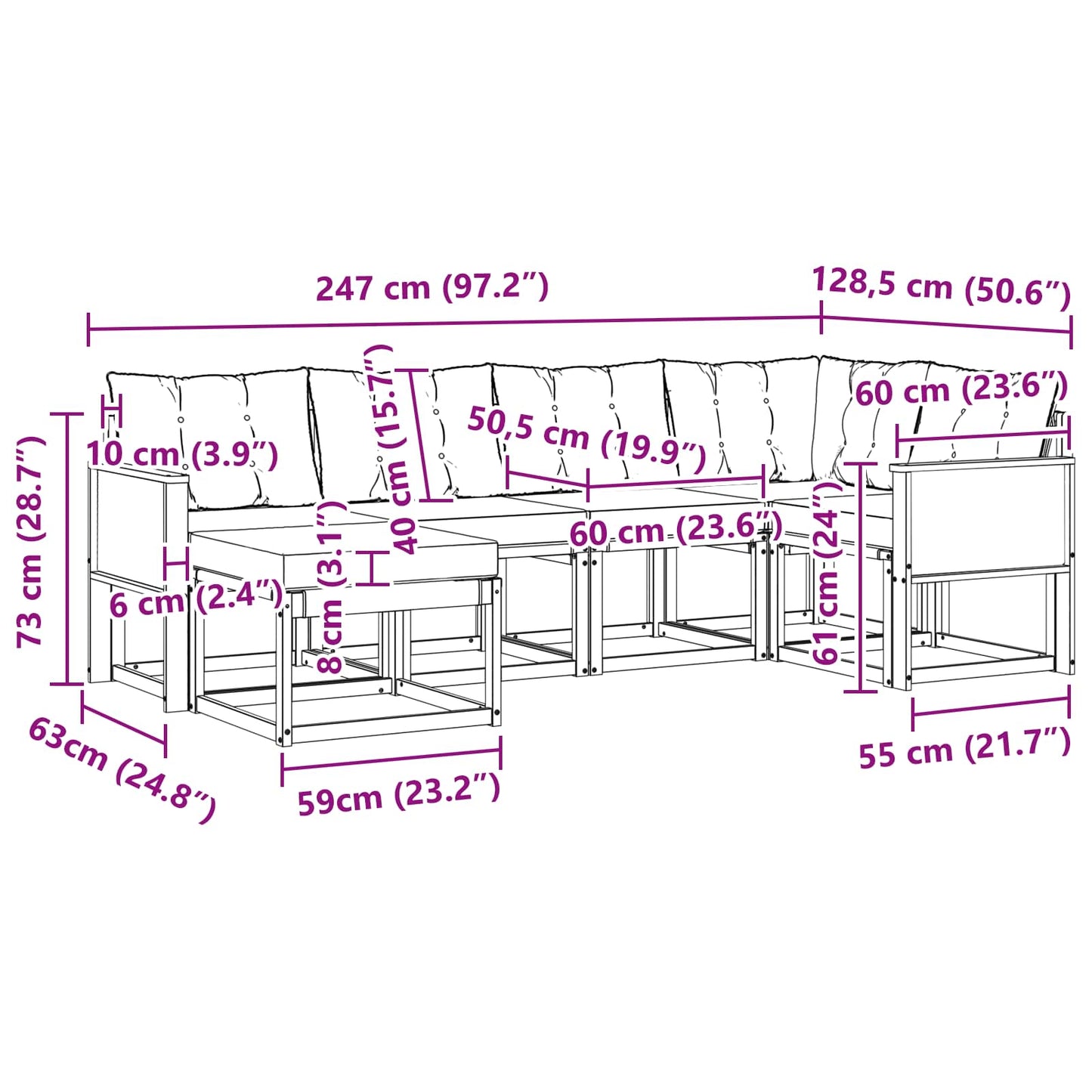 vidaXL Σειρά Καναπέ Εξωτερικού με μαξιλάρι 6 pcs Φυσικό και Μπεζ