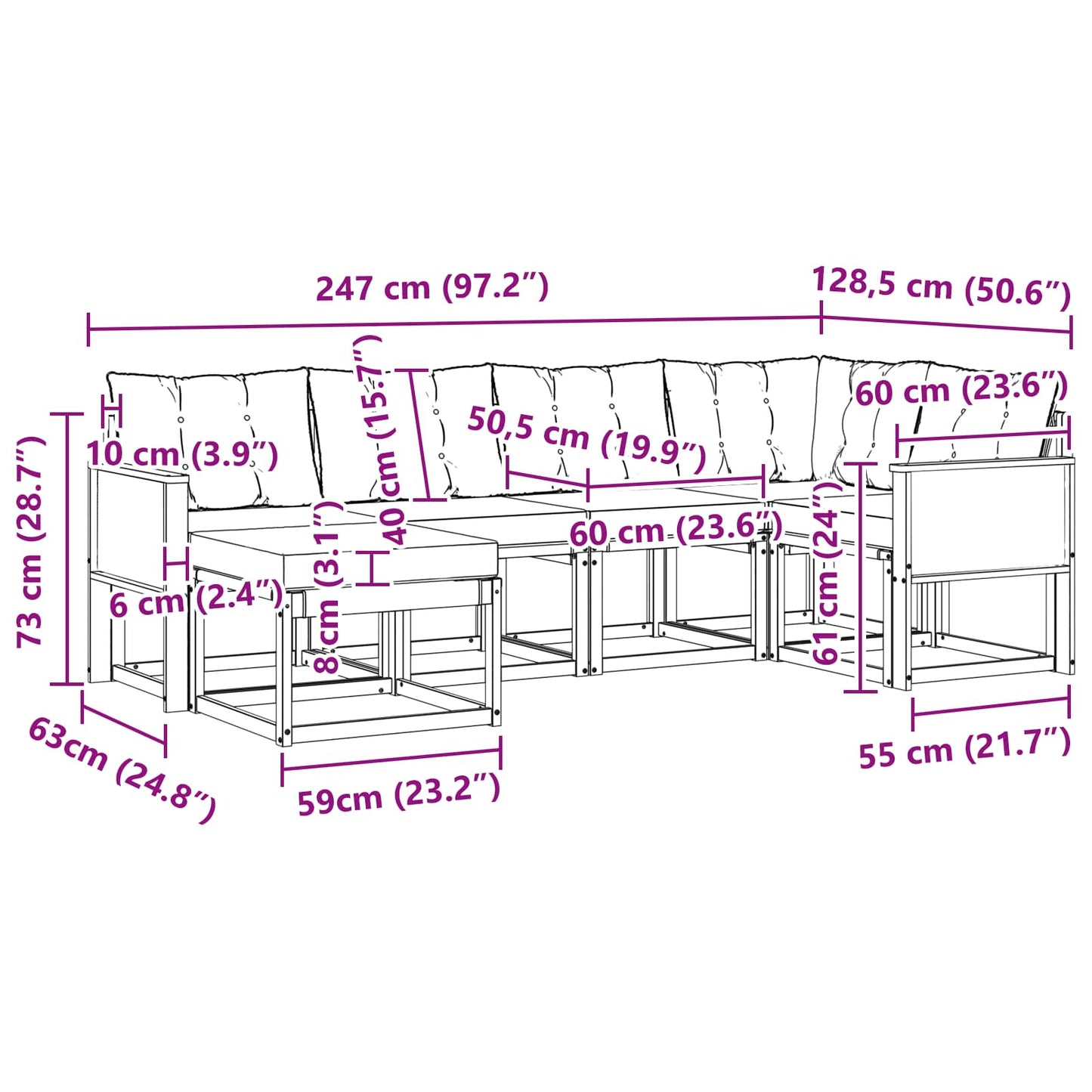 vidaXL Σειρά Καναπέ Εξωτερικού με μαξιλάρι 6 pcs Φυσικό και Μπεζ