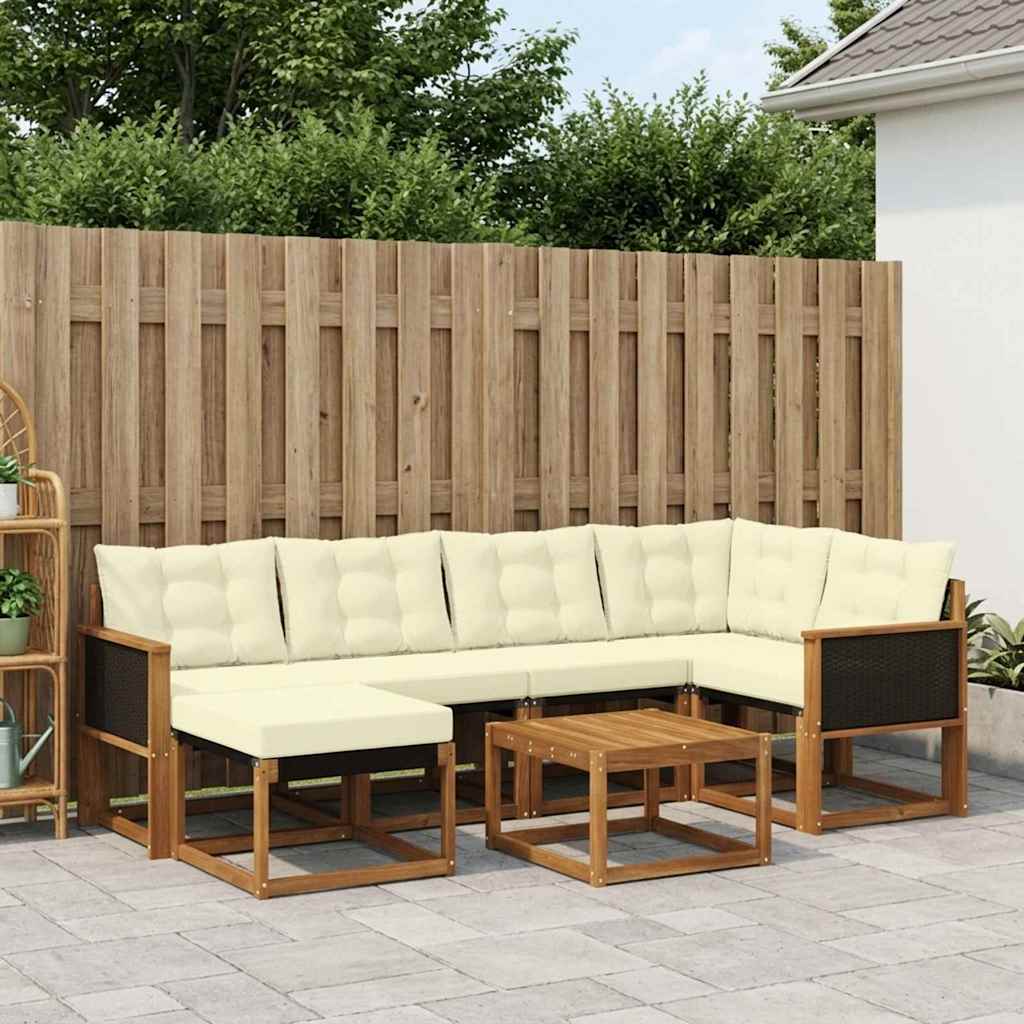 vidaXL Σειρά Καναπέ Εξωτερικού με μαξιλάρι 7 pcs Φυσικό και Κρέμα