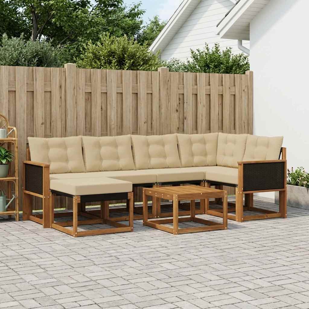 vidaXL Σειρά Καναπέ Εξωτερικού με μαξιλάρι 7 pcs Φυσικό και Μπεζ