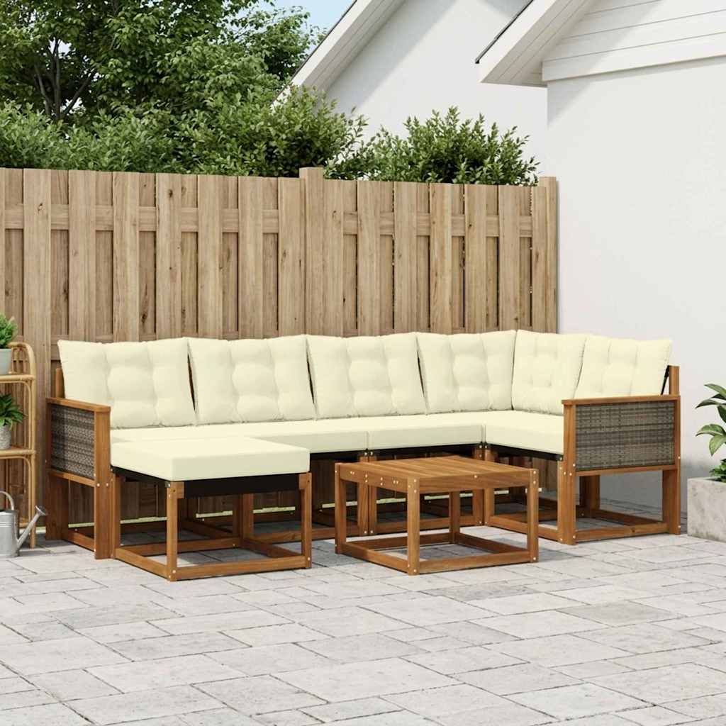 vidaXL Σειρά Καναπέ Εξωτερικού με μαξιλάρι 7 pcs Φυσικό και Κρέμα
