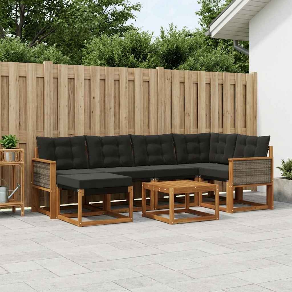 vidaXL Σειρά Καναπέ Εξωτερικού με μαξιλάρι 7 pcs Φυσικό και Μαύρο