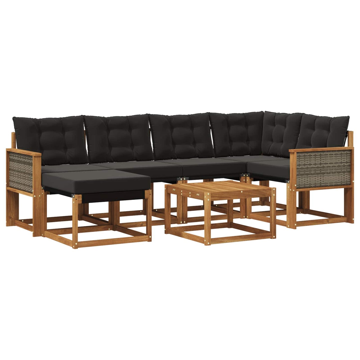 vidaXL Σειρά Καναπέ Εξωτερικού με μαξιλάρι 7 pcs Φυσικό και Μαύρο