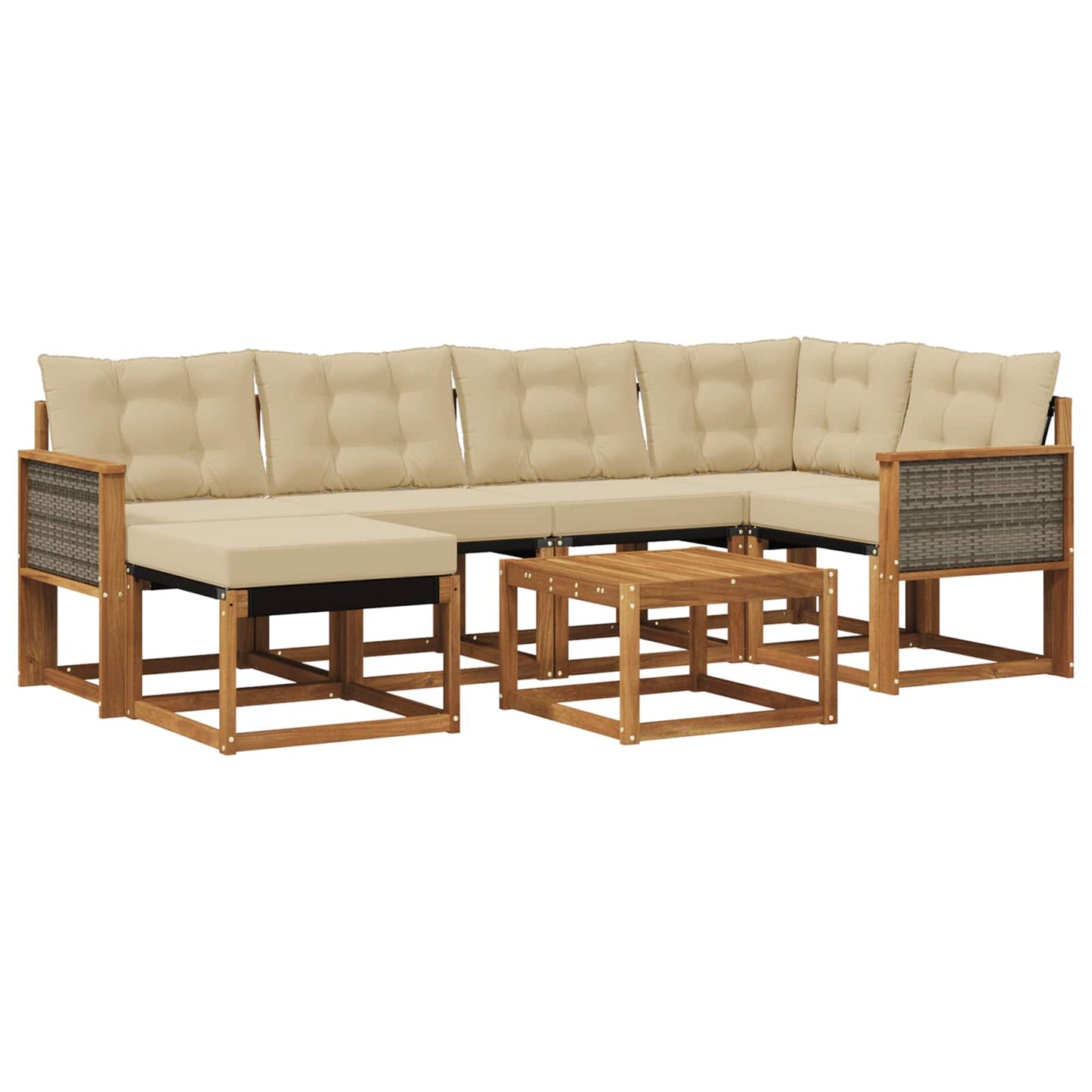 vidaXL Σειρά Καναπέ Εξωτερικού με μαξιλάρι 7 pcs Φυσικό και Μπεζ