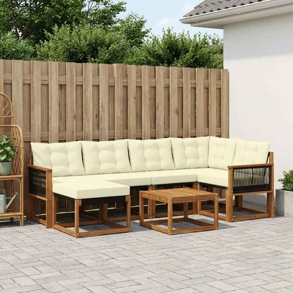 vidaXL Σειρά Καναπέ Εξωτερικού με μαξιλάρι 7 pcs Φυσικό και Κρέμα
