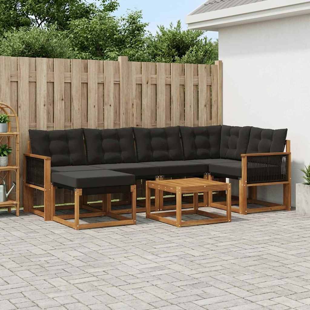 vidaXL Σειρά Καναπέ Εξωτερικού με μαξιλάρι 7 pcs Φυσικό και Μαύρο