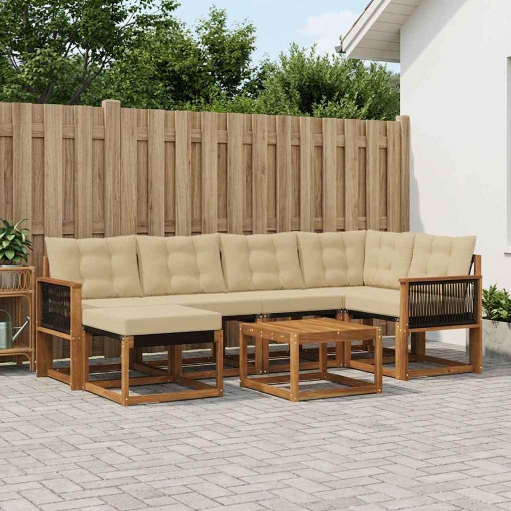 vidaXL Σειρά Καναπέ Εξωτερικού με μαξιλάρι 7 pcs Φυσικό και Μπεζ