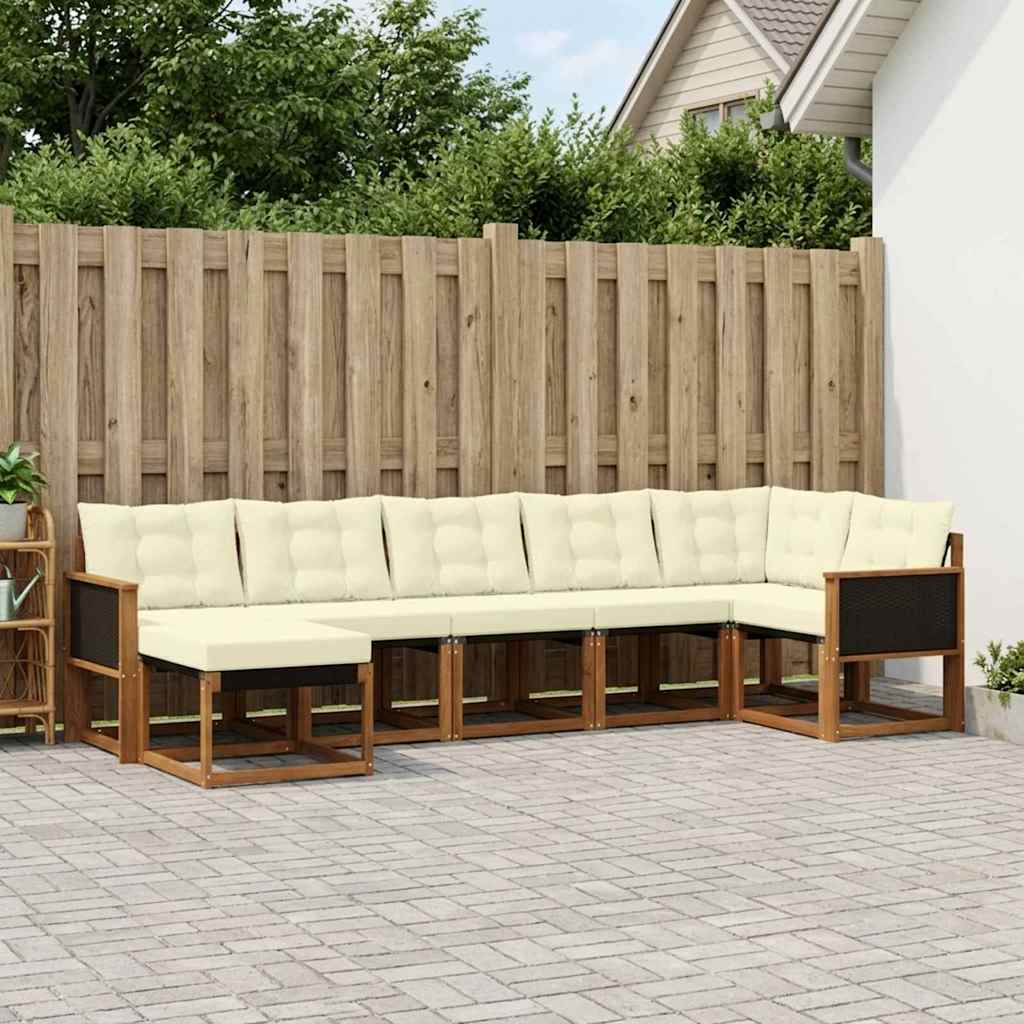 vidaXL Σειρά Καναπέ Εξωτερικού με μαξιλάρι 7 pcs Φυσικό και Κρέμα