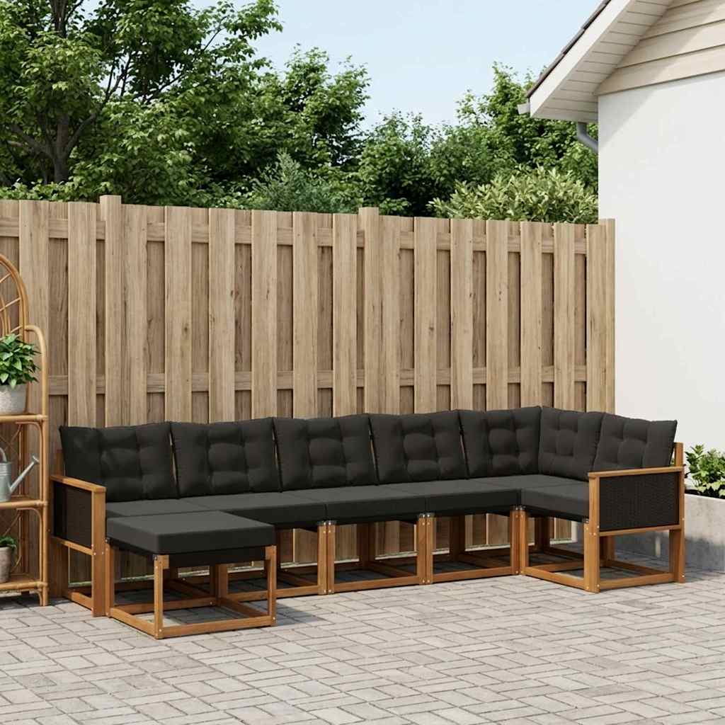 vidaXL Σειρά Καναπέ Εξωτερικού με μαξιλάρι 7 pcs Φυσικό και Μαύρο