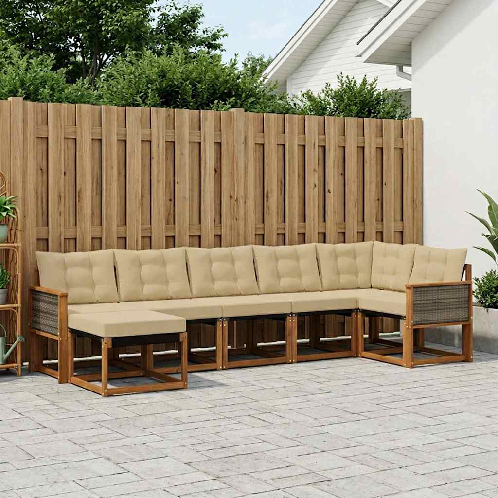 vidaXL Σειρά Καναπέ Εξωτερικού με μαξιλάρι 7 pcs Φυσικό και Μπεζ