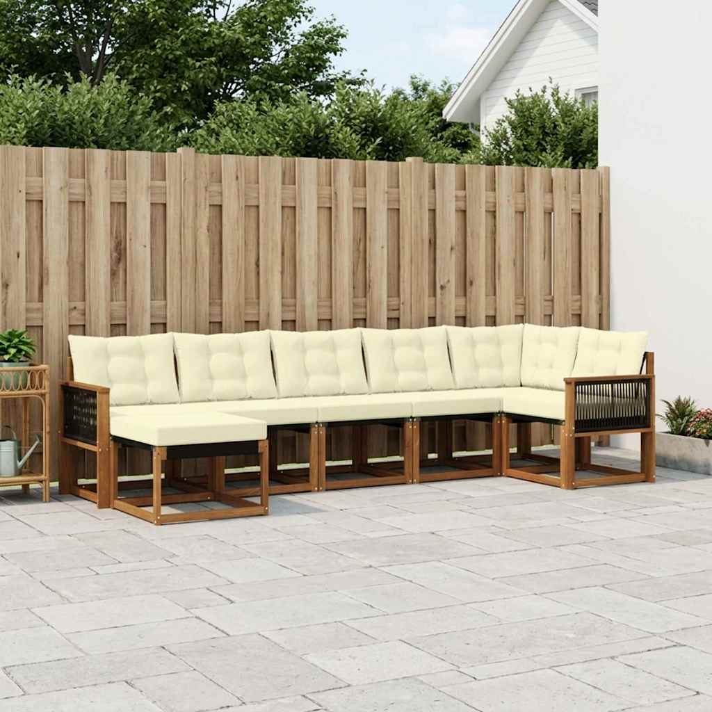 vidaXL Σειρά Καναπέ Εξωτερικού με μαξιλάρι 7 pcs Φυσικό και Κρέμα