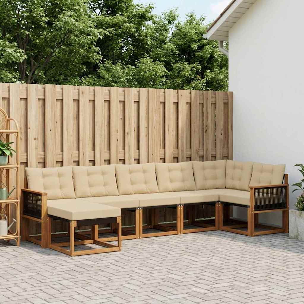 vidaXL Σειρά Καναπέ Εξωτερικού με μαξιλάρι 7 pcs Φυσικό και Μπεζ