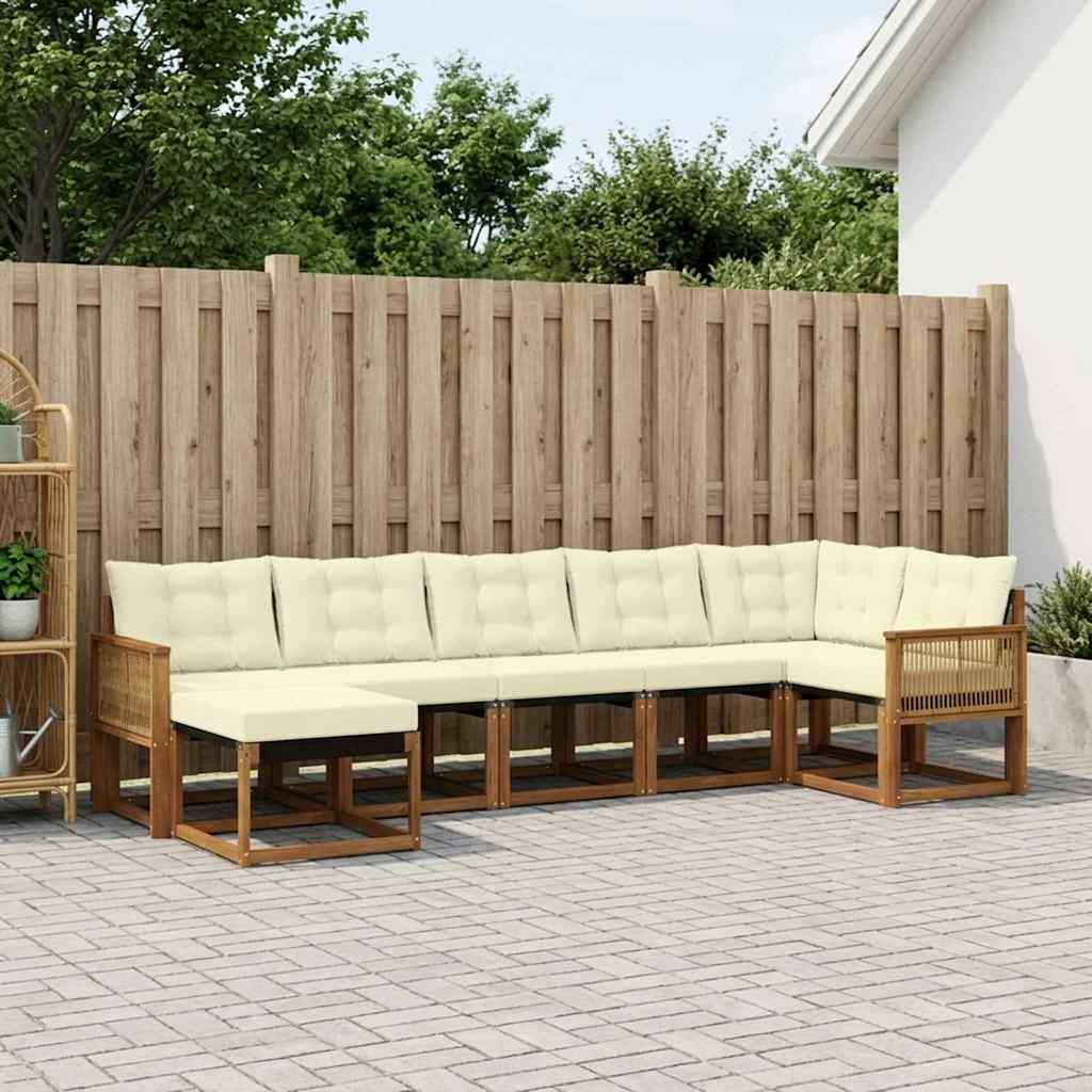 vidaXL Σειρά Καναπέ Εξωτερικού με μαξιλάρι 7 pcs Φυσικό και Κρέμα