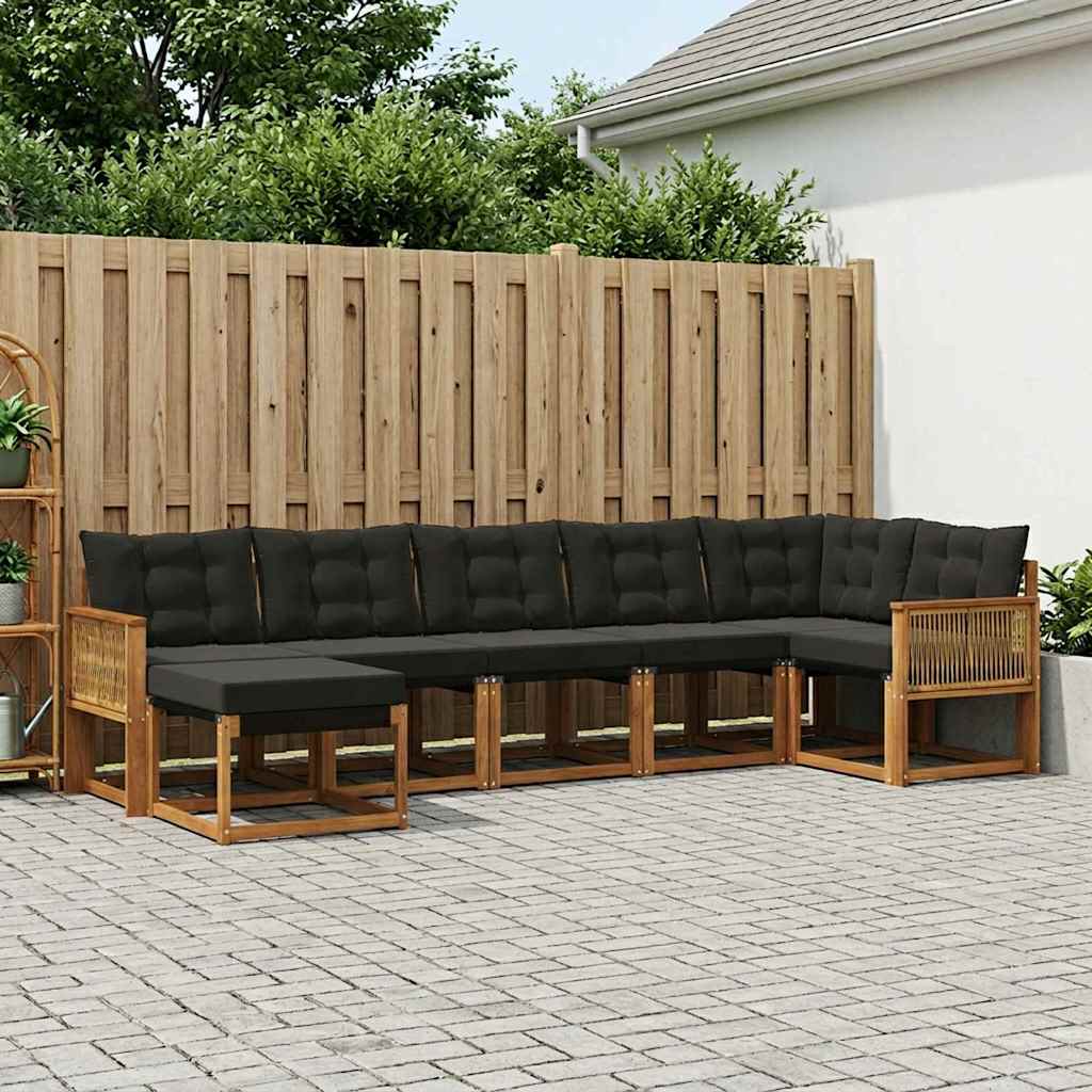 vidaXL Σειρά Καναπέ Εξωτερικού με μαξιλάρι 7 pcs Φυσικό και Μαύρο