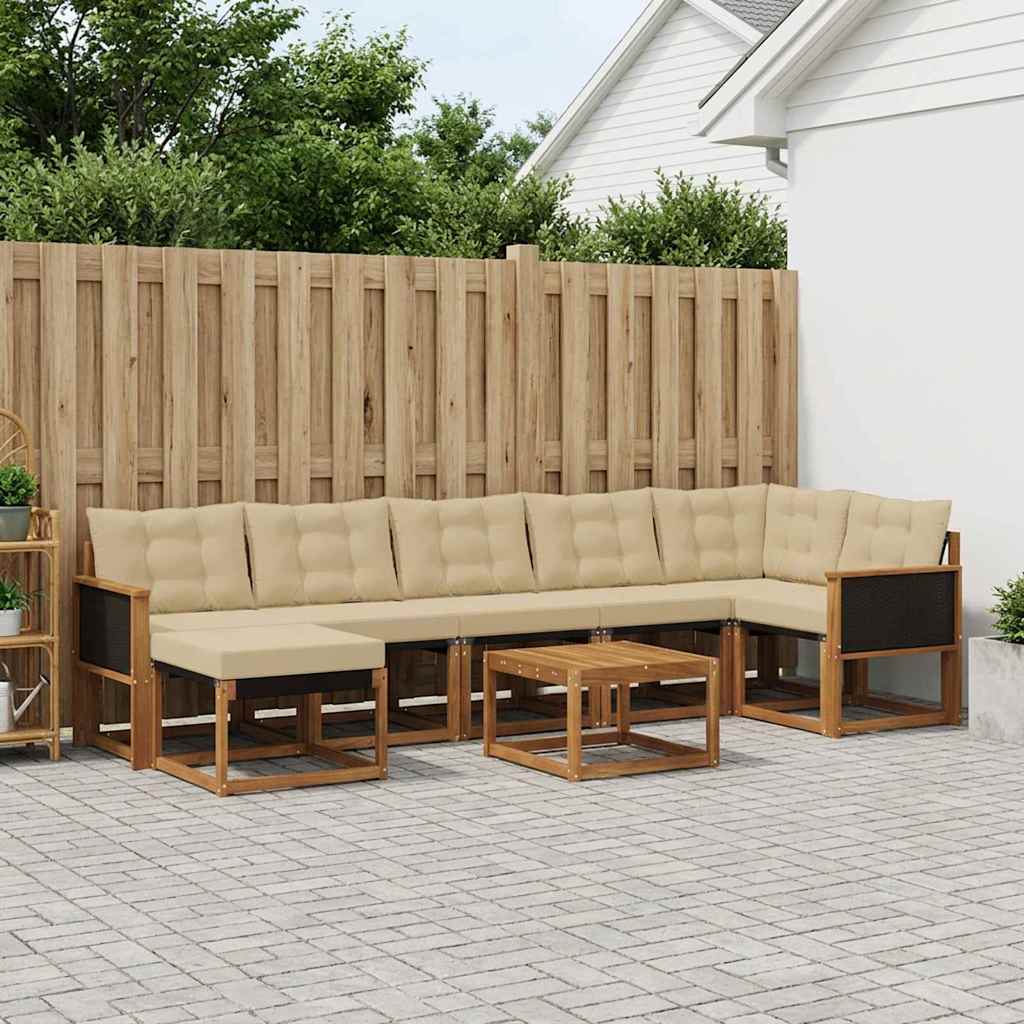 vidaXL Σειρά Καναπέ Εξωτερικού με μαξιλάρι 8 pcs Φυσικό και Μπεζ