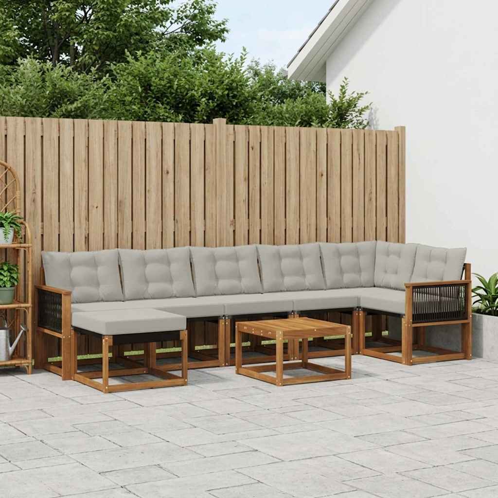 vidaXL Σειρά Καναπέ Εξωτερικού 8 pcs Φυσικό και Ανοιχτό Γκρι
