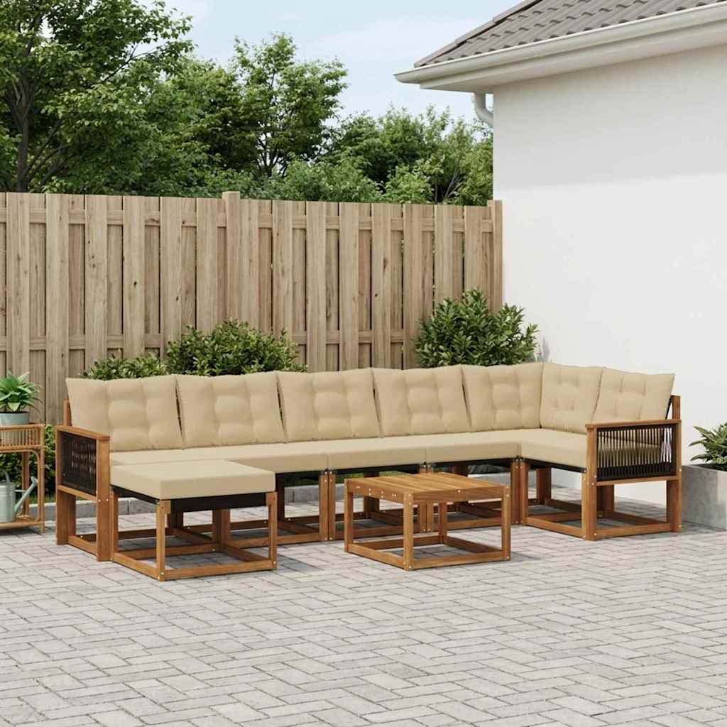 vidaXL Σειρά Καναπέ Εξωτερικού με μαξιλάρι 8 pcs Φυσικό και Μπεζ