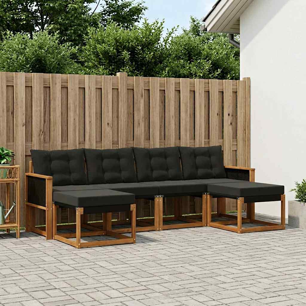 vidaXL Σειρά Καναπέ Εξωτερικού με μαξιλάρι 6 pcs Φυσικό και Μαύρο