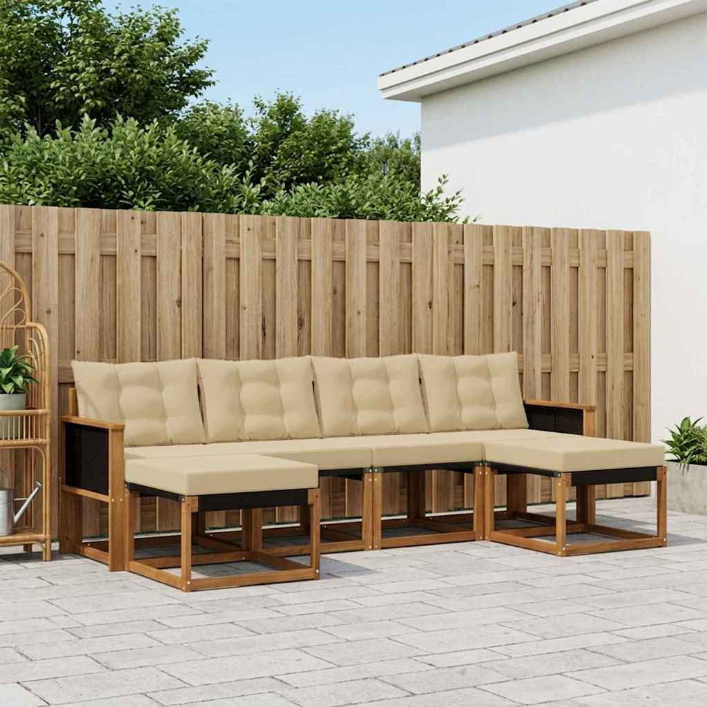 vidaXL Σειρά Καναπέ Εξωτερικού με μαξιλάρι 6 pcs Φυσικό και Μπεζ