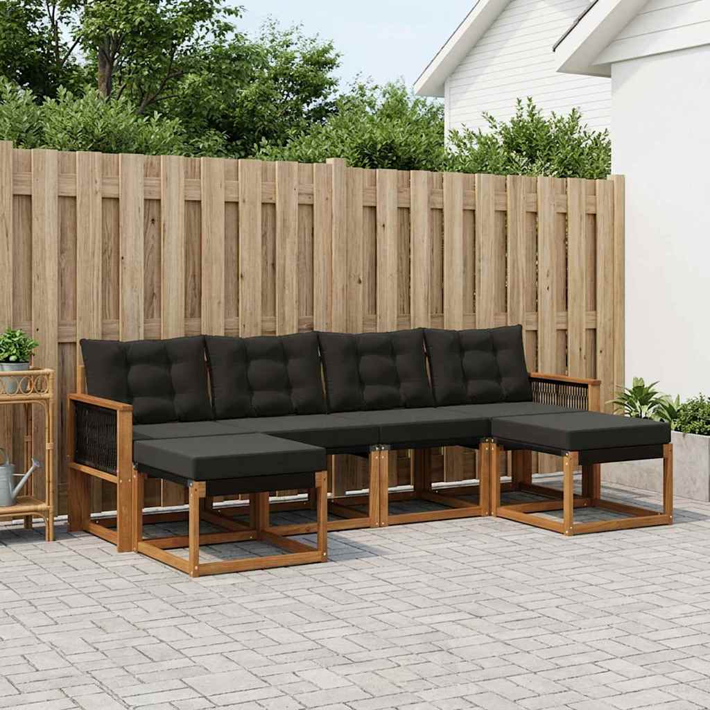 vidaXL Σειρά Καναπέ Εξωτερικού με μαξιλάρι 6 pcs Φυσικό και Μαύρο