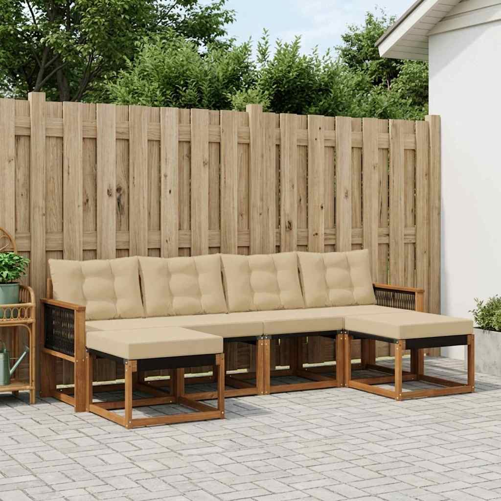 vidaXL Σειρά Καναπέ Εξωτερικού με μαξιλάρι 6 pcs Φυσικό και Μπεζ
