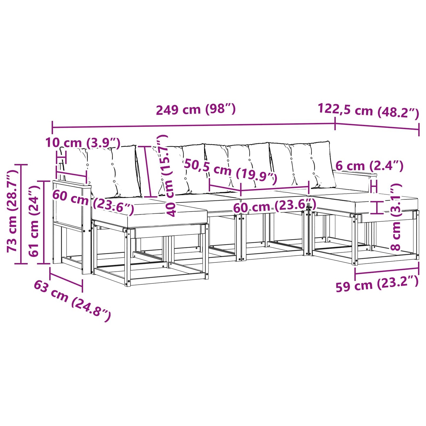 vidaXL Σειρά Καναπέ Εξωτερικού με μαξιλάρι 6 pcs Φυσικό και Μαύρο