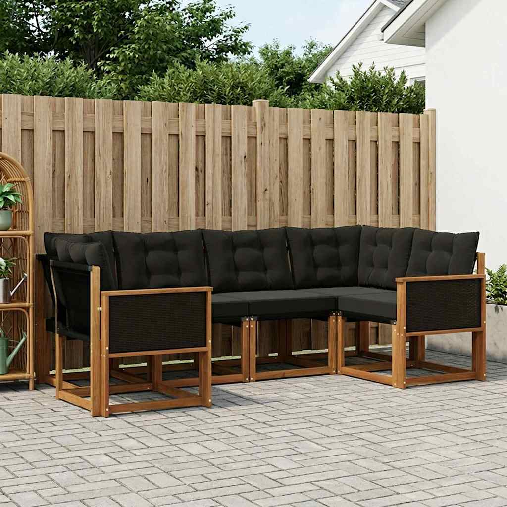 vidaXL Σειρά Καναπέ Εξωτερικού 6 τμχ. Φυσικό και Μαύρο