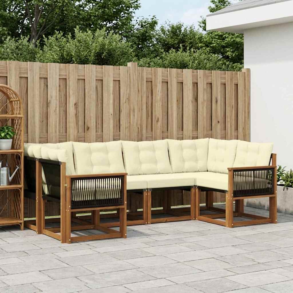 vidaXL Σειρά Καναπέ Εξωτερικού 6 τμχ. Φυσικό και Κρέμα