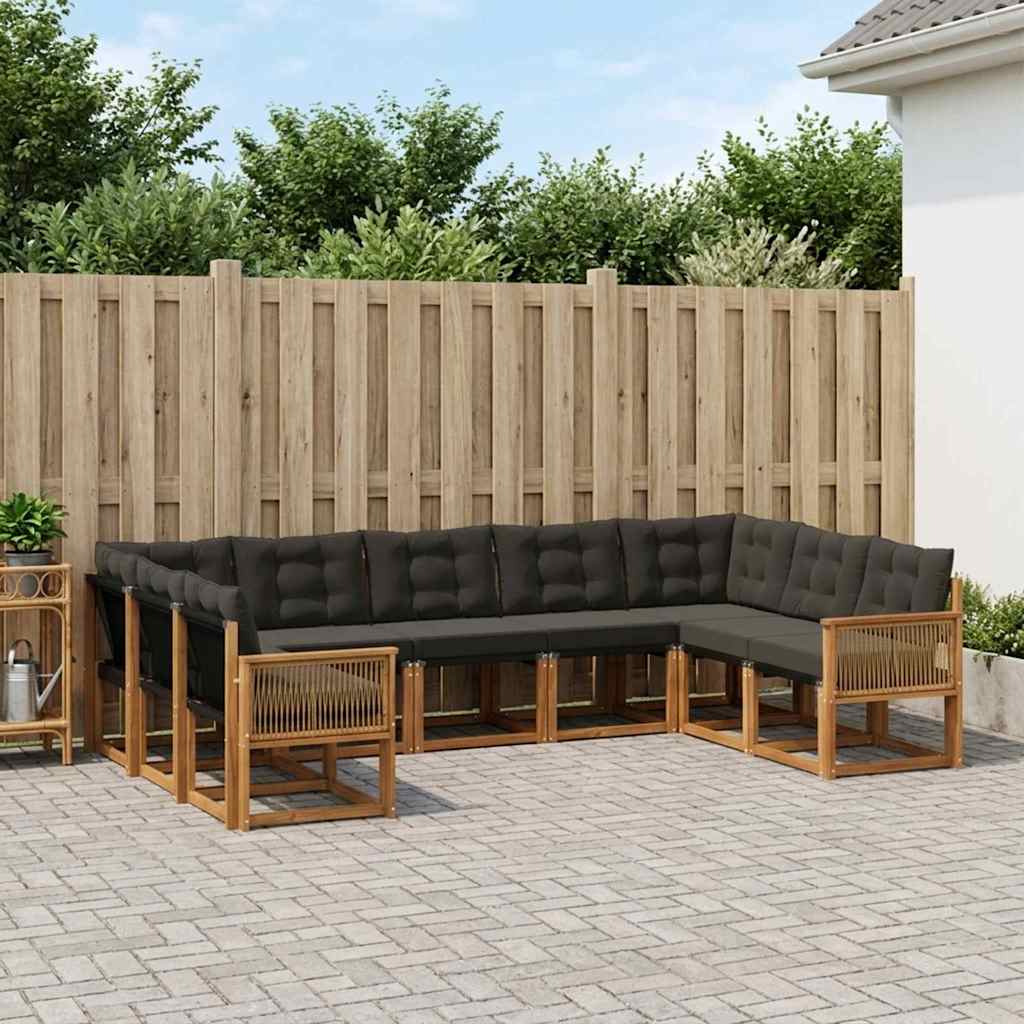 vidaXL Σειρά Καναπέ Εξωτερικού με μαξιλάρι 9 pcs Φυσικό και Μαύρο