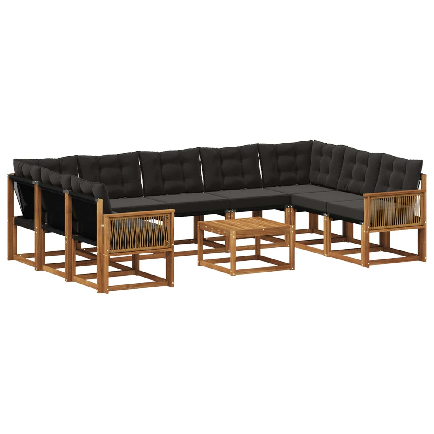 vidaXL Σειρά Καναπέ Εξωτερικού με μαξιλάρι 10 pcs Φυσικό και Μαύρο