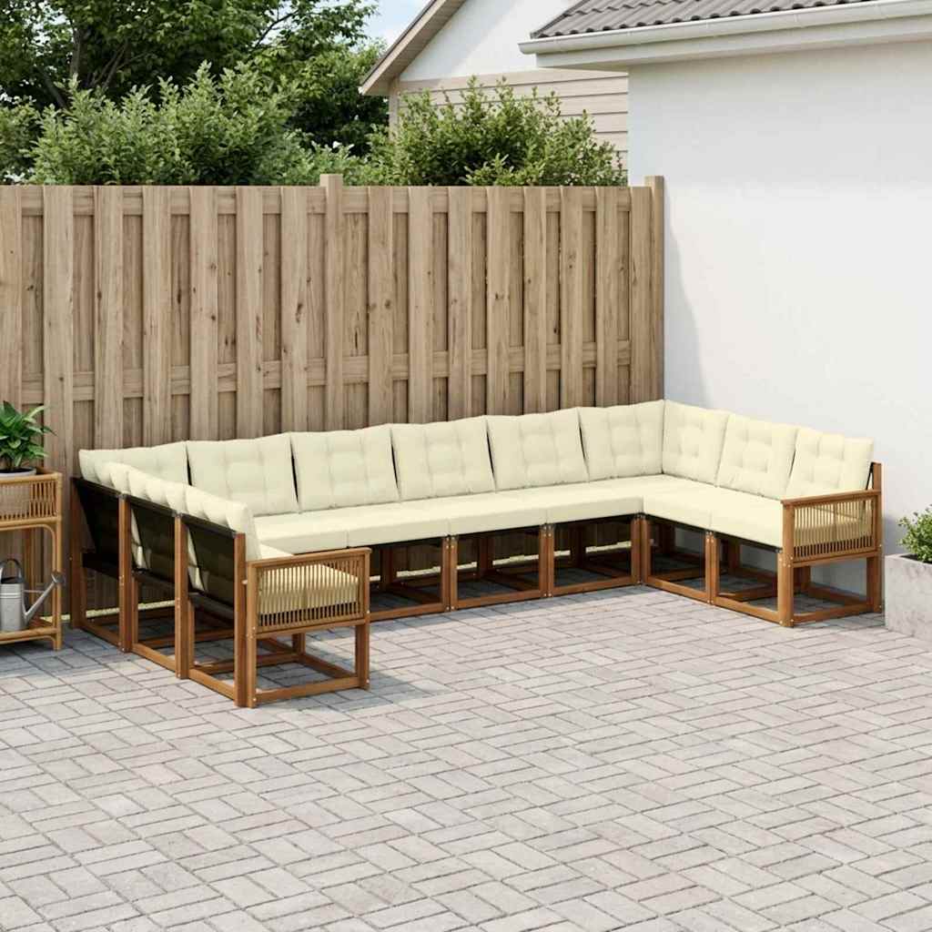 vidaXL Σειρά Καναπέ Εξωτερικού με μαξιλάρι 10 pcs Φυσικό και Κρέμα